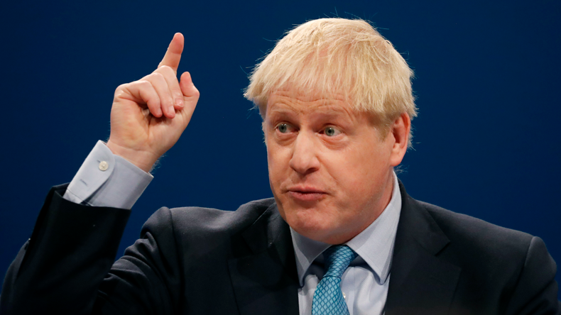 Boris Johnson delivering his keynote speech at the Tory Party conference Feb 2, 2019