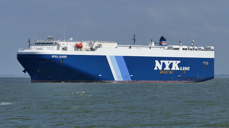 Vehicle carrier Spica Leader on the River Elbe