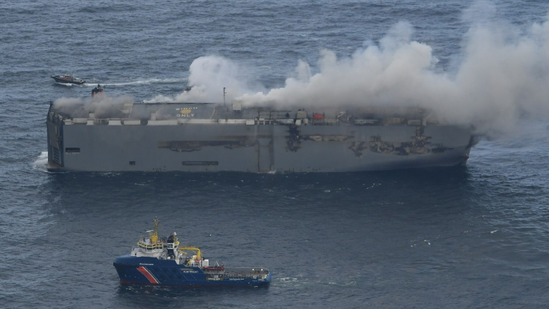 K Line car carrier on fire in North Sea July 2023