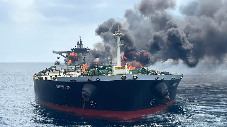 Oil tanker Sounion ablaze in the Red Sea
