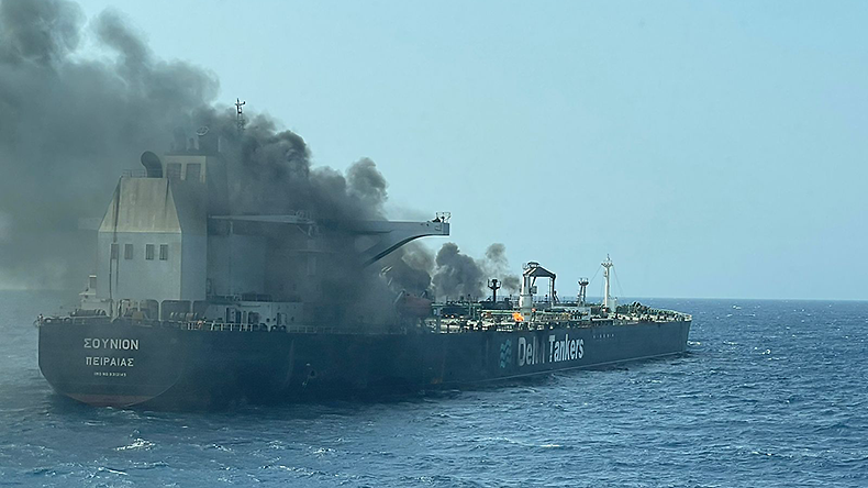 Burning Delta Tankers’ suezmax tanker Sounion 