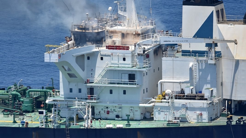 Sounion tanker superstructure with smoke billowing