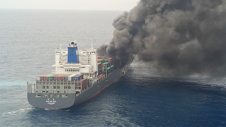 Wan Hai 503 (IMO: 9294862) was en route to Mumbai from Colombo, when an explosion occurred at around 1230 hrs on June 9 2025 and a fire broke out on board.