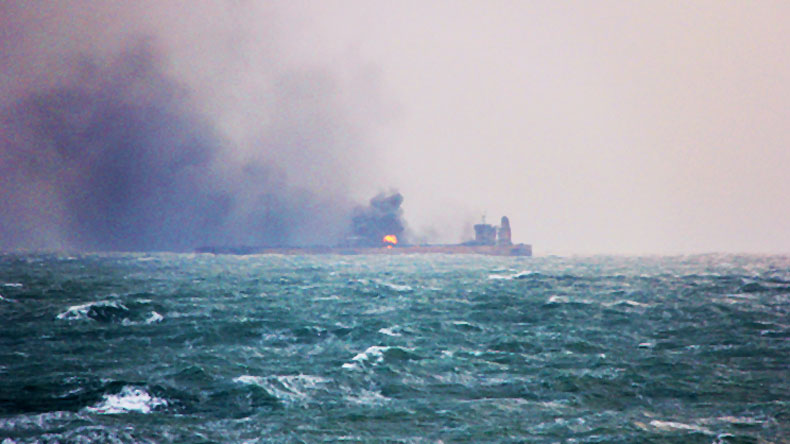 The stricken tanker Sanchi off Shanghai