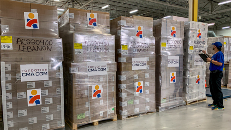 Pallets loads with charitable donations for transport
