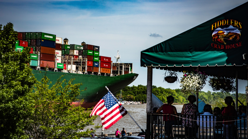 container ship arriving in Charleston