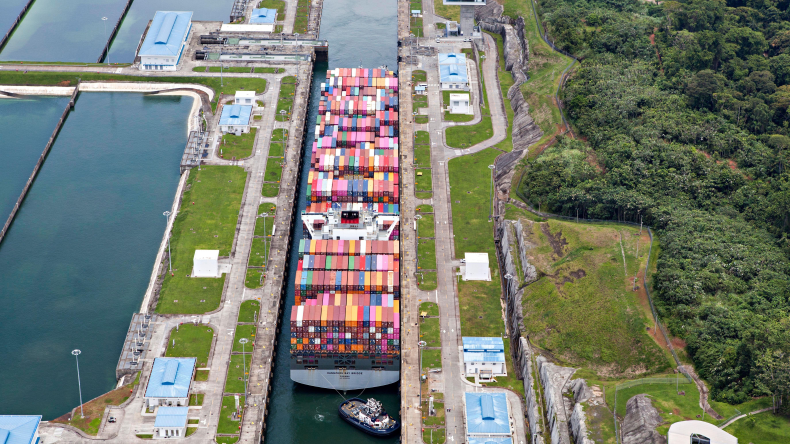 containership transits panama canal