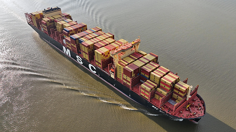 MSC containership panamax on a river
