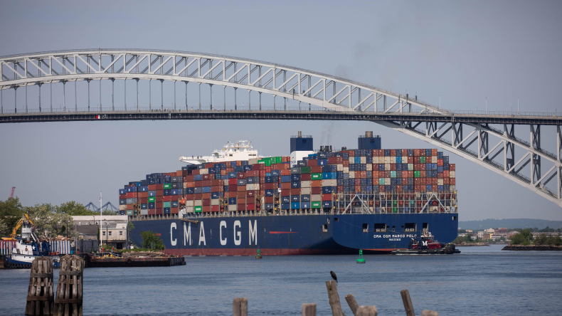 CMA CGM ship at Bayonne Bridge arriving in Newark