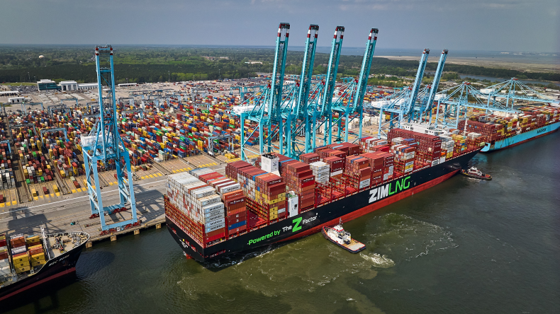 Containership Zim Sammy Ofer arriving in Norfolk Virginia