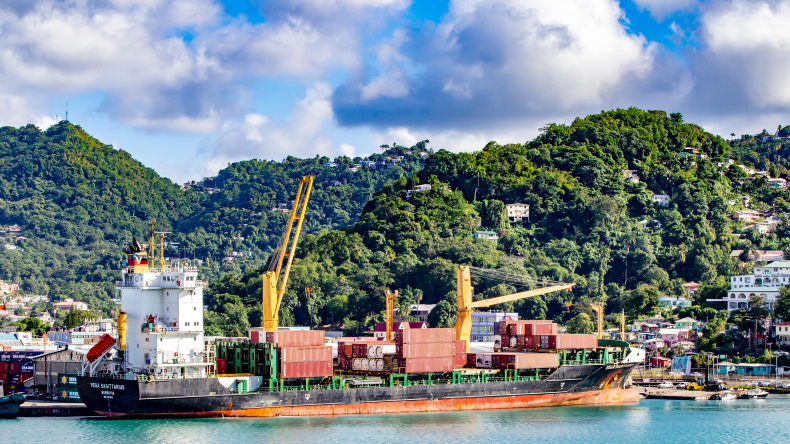 container ship in St Lucia