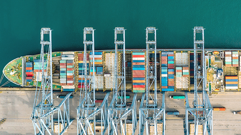 Containership being loaded - aerial view