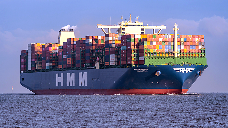 Containership HMM Algeciras on the river Elbe