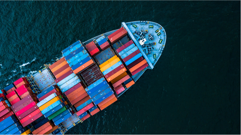 Containers on a ship overhead