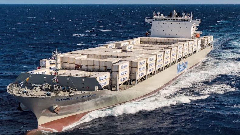 Matson containership with many boxes at sea