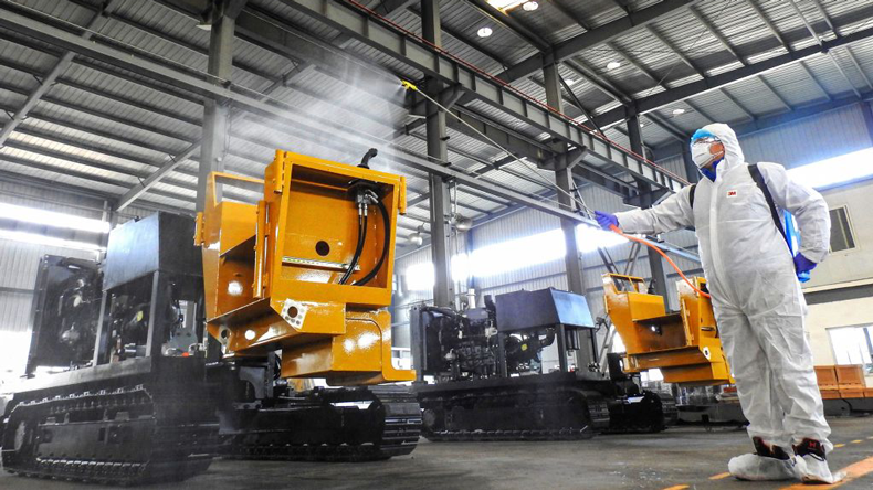 Disinfecting machinery against coronavirus in a Chinese factory