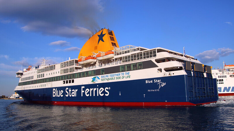Blue Star Delos ferry at port in Greece