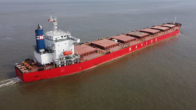 Bulk carrier Navios Orbiter at River Elbe in 2021