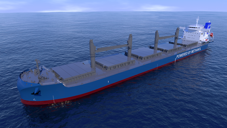 Digital render of a methanol dual-fuel bulker