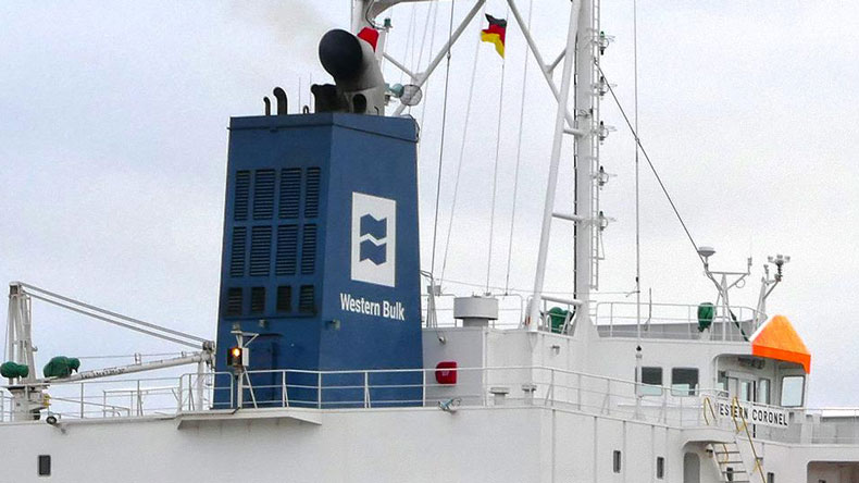 Western Bulk logo on ship funnel