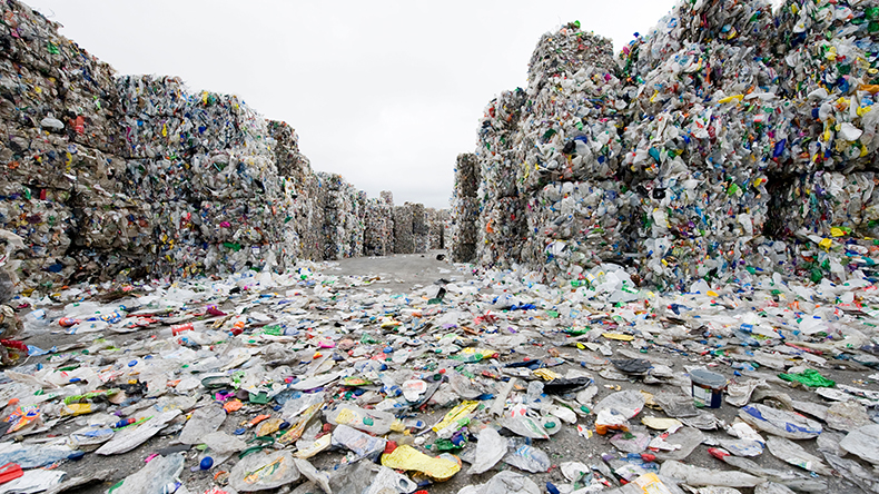 Plastics sorted in a waste recycling plant in the UK