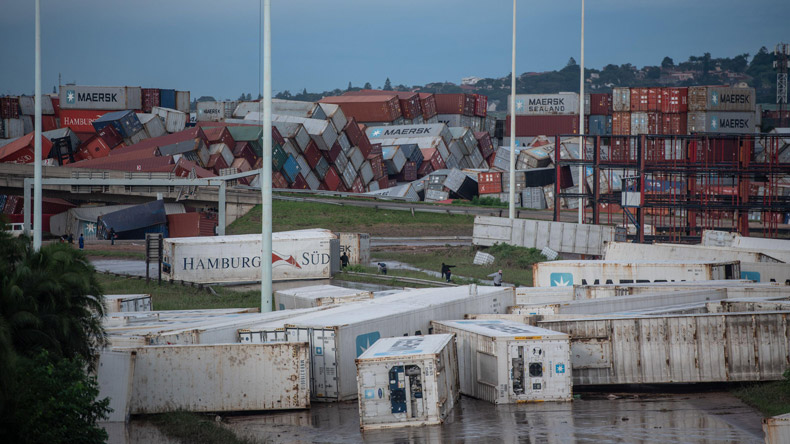 Containers swept away by South Africa flooding/ Picture: Xinhua / Alamy Stock Photo