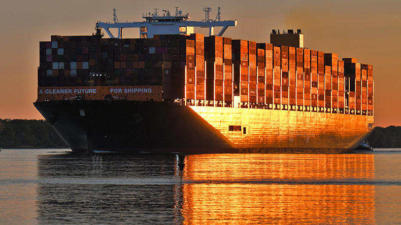 Berlin Express containership at sunset