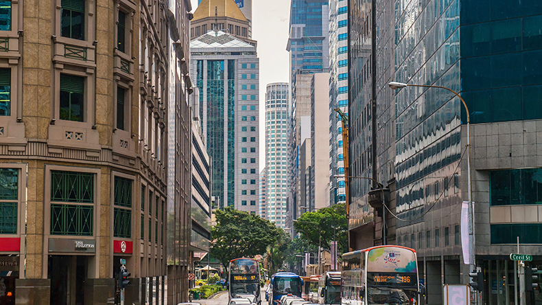 Robinson Road in Singapore’s CBD, surrounded by skyscrapers