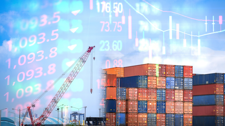 Crane and container shipping export import business logistics in harbour industry