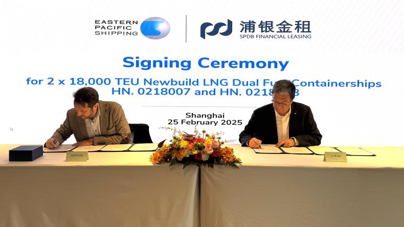 From left: EPS chief executive Cyril Ducau and SPDB Leasing vice-president Liu Bingyan a signing