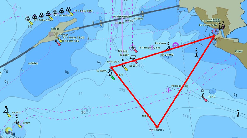Map of Great Belt in Denmark with exclusion zone
