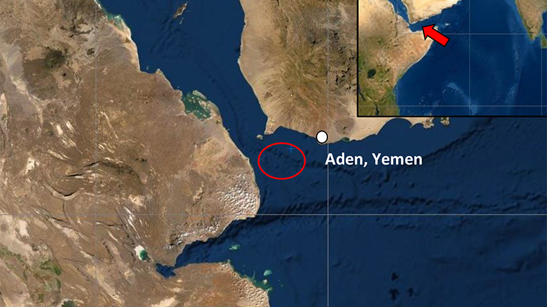 Map showing Houthi missile warning incident near Yemen