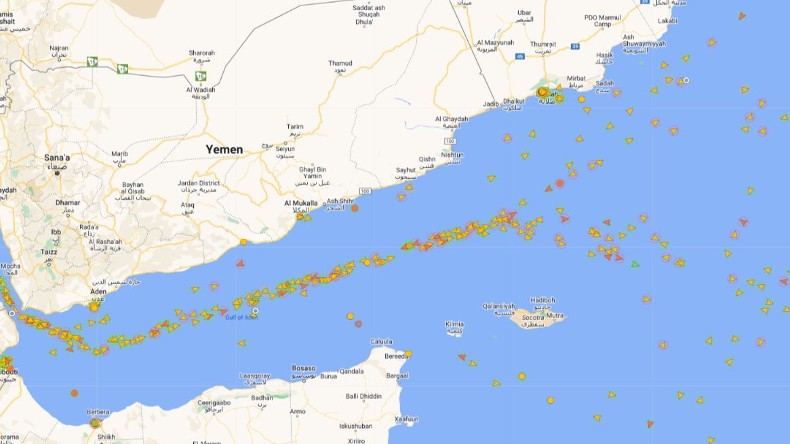 Map of vessel route fired on off Yemen from Lloyd’s List Intelligence