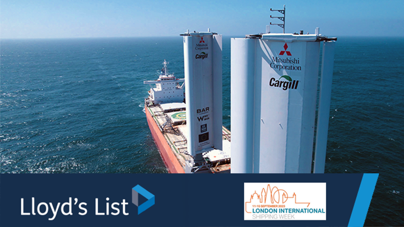 Dry bulker Pyxis Ocean with wing sails at sea