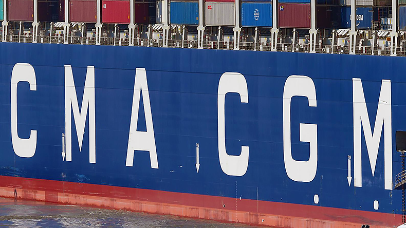 CMA CGM logo on the side of containership