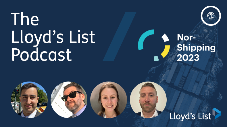 Lloyd’s List editor Richard Meade gathers the editorial team round the microphone