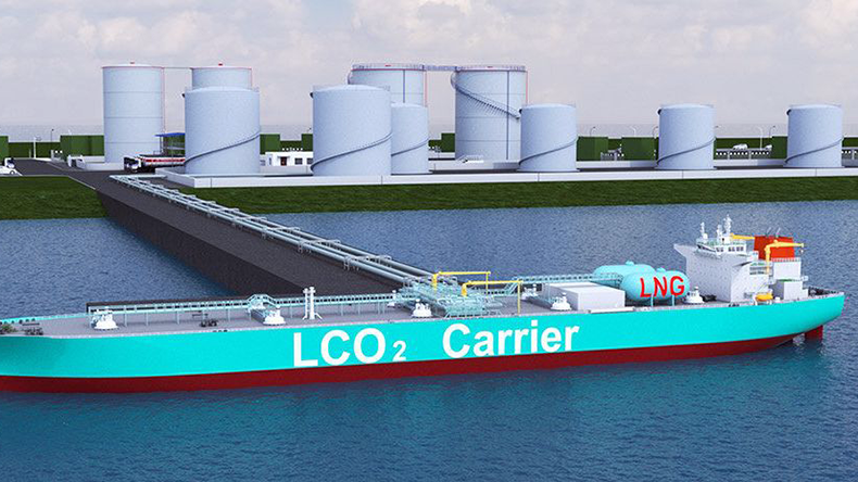 A 3D render of an liquefied carbon dioxide carrier