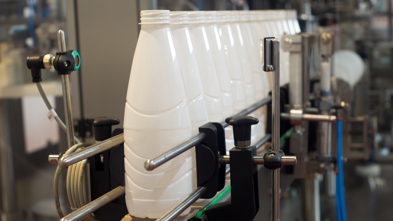 plastic bottles on production line