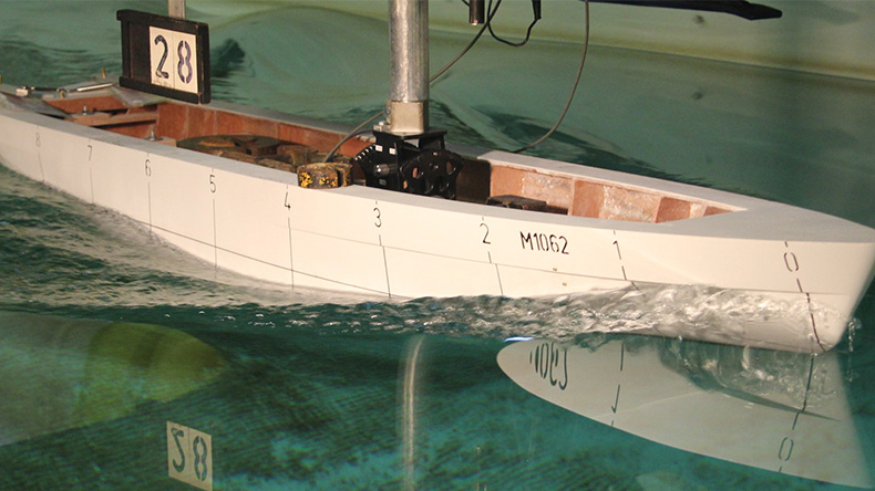 Tank test of model vessel for wind power