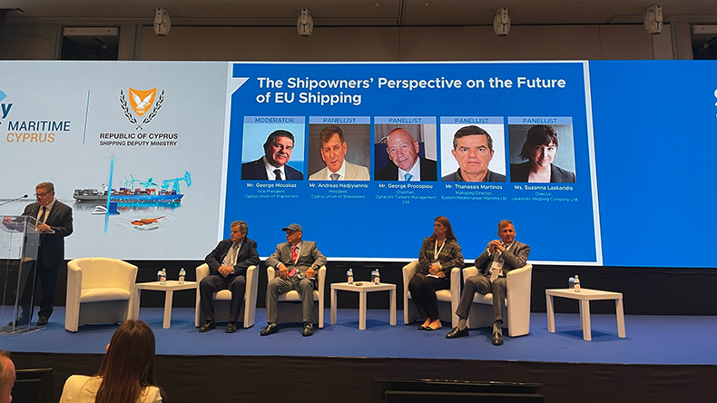 Left to Right: Thanassis Martinos, George Procopiou, Suzanna Laskaridis and Andreas Hadjiyuiannis at the Cyprus Maritime conference