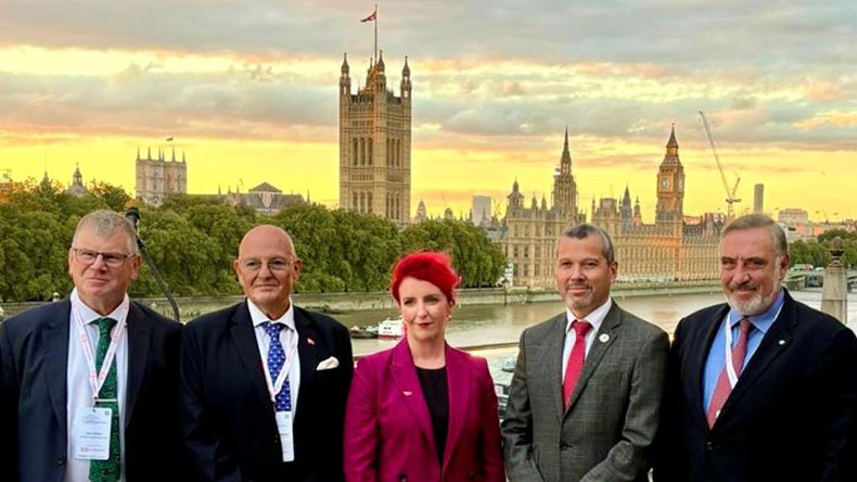 (L-R) LISW steering group chair John Hulmes, former Baltic Exchange chairman Denis Petropoulos, Louise Haigh, MP, Arsenio Dominguez of the IMO and Nikolas Tsakos of TEN.