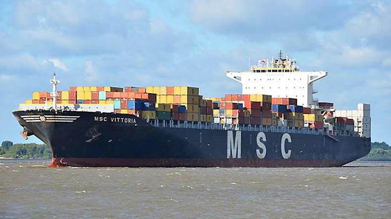 Containership MSC Vittoria on a canal