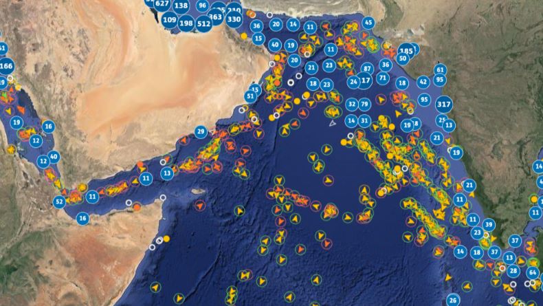 Map showing shipping AIS positions around Iran