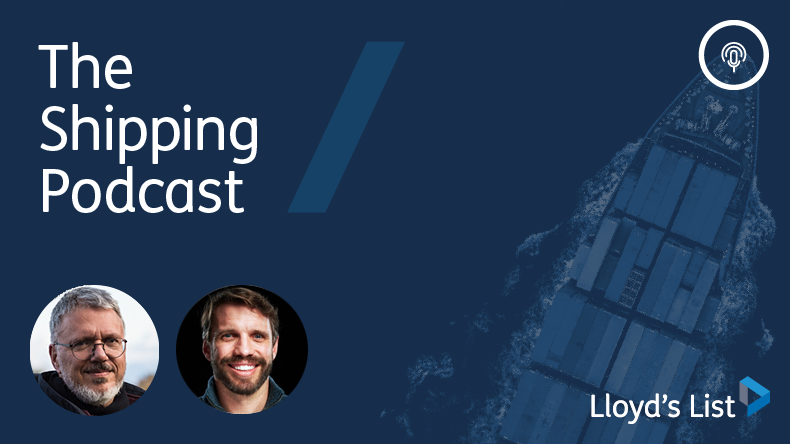 Lloyd’s List podcart with headshots of Jan Hoffmann (UNCTAD) Ryan Petersen (Flexport)
