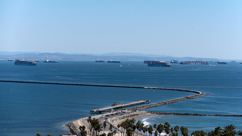 Ships waiting to dock at Los Angeles