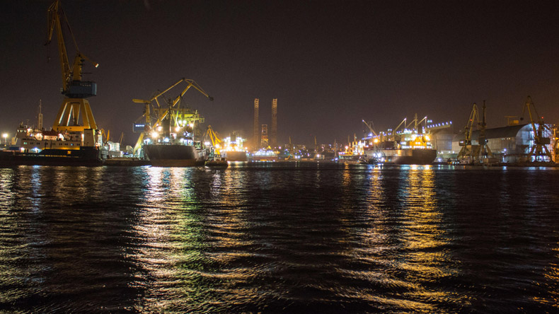 Constanta port in Romania at night