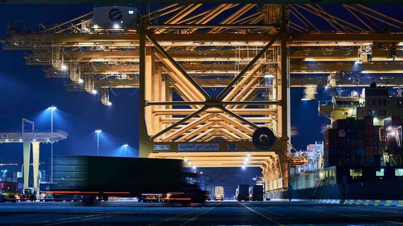 Jebel Ali cranes at night