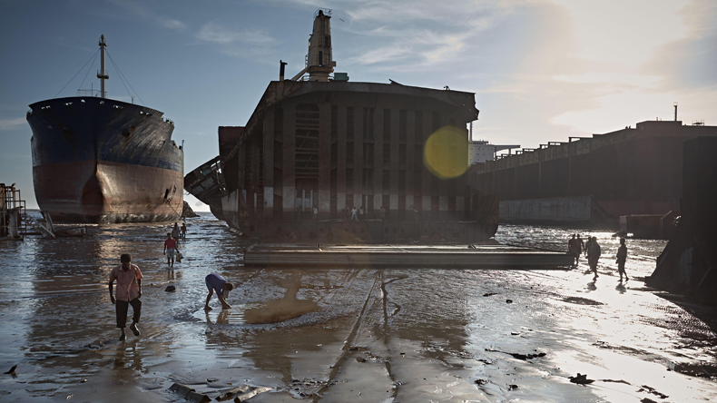 Ships being scrapped after beaching