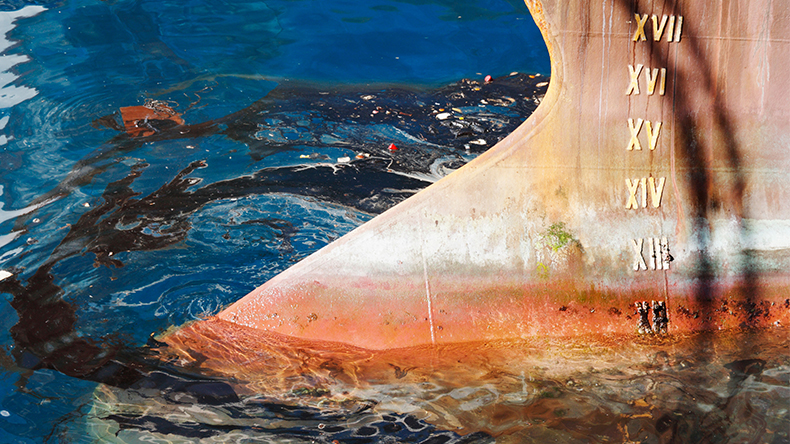 Oil around bow of ship