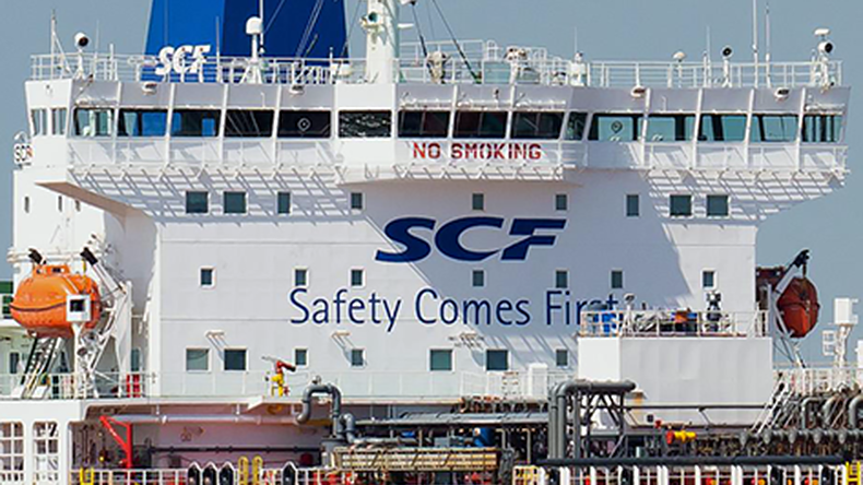 Sovcomflot oil tanker logo close up